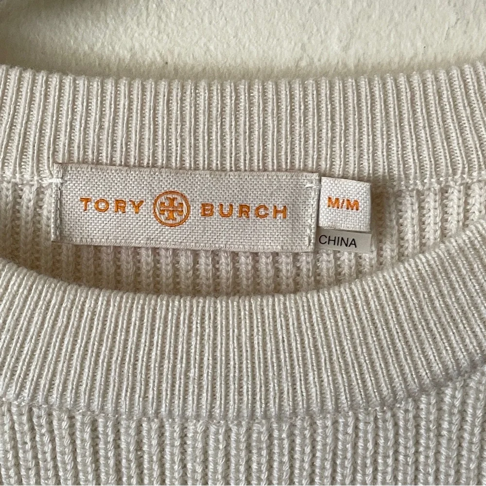 Tory Burch Ashley ruffle bell sleeve merino wool sweater M feminine flirty ivory